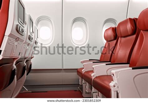 Commercial Airplane Cabin Interior Red Leather Stock Illustration ...