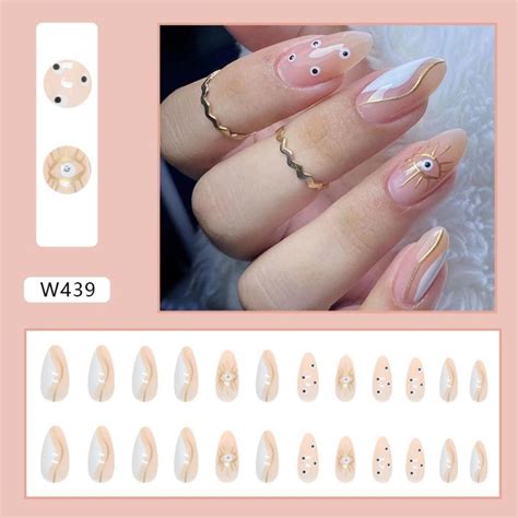 24pcs Nail Tips Press On Nails Diy Short Almond White Edge False Nails