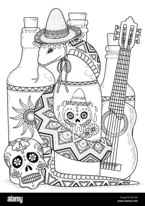 Mexicain Guitare Coloriage Banque D Images Vectorielles Alamy