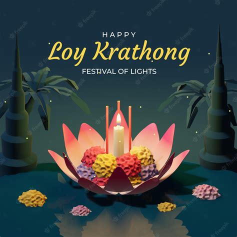 Premium Psd Thailand Loy Krathong Festival On River At Night Design