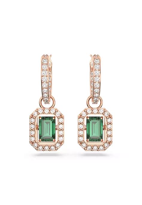 Buy Swarovski Millenia Drop Earrings Octagon Cut Green Rose Gold Tone