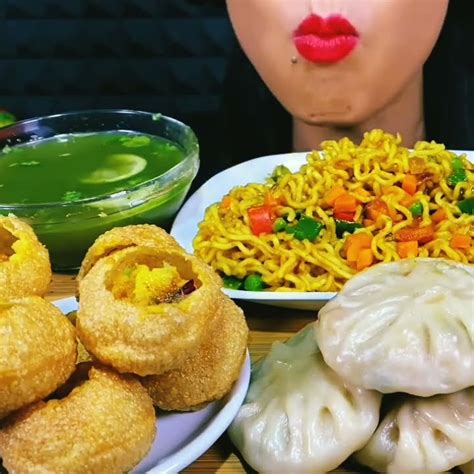 ASMR MAGGI MASALA NOODLES SPICY PANI PURI VEG MOMO CHICKEN LOLLIPOP