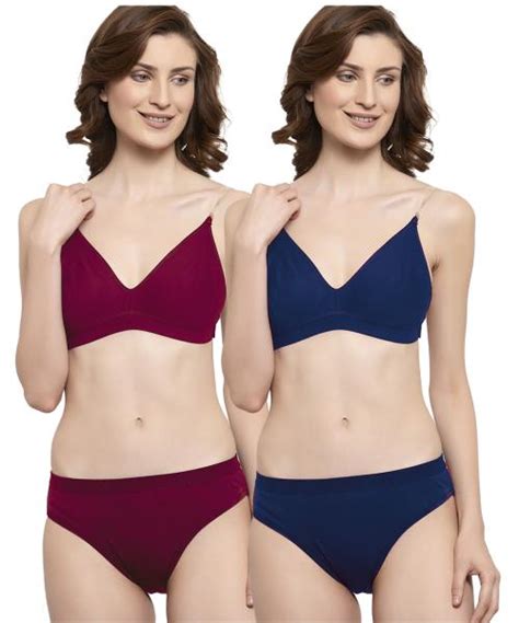 Buy PIBU Women Cotton Bra Panty Set For Lingerie Set Pack Of Color Blue Pink Online