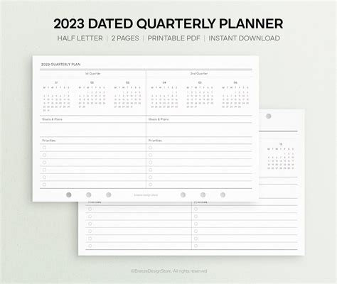 2023 Quarterly Planner Printable Half Letter Quarterly - Etsy