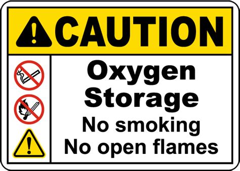 Caution Oxygen Storage No Smoking No Open Flames Sign - Save 10%