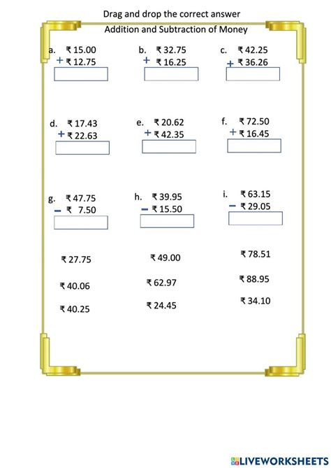 Grade 3 Addition And Subtraction Of Money Worksheet Live Worksheets