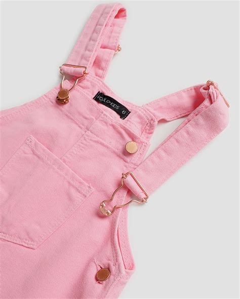 Riachuelo Jardineira Jeans Color Infantil Bolso Frontal A Rosa