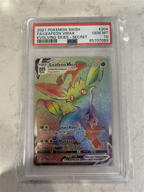 Pokemon Evolving Skies Leafeon Vmax Rainbow Secret Psa