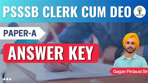 Paper A Answer Key Psssb Clerk Cum Deo By Gagan