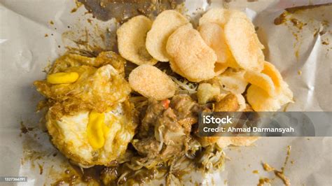 High Angle View Of Ketoprak Indonesian Traditional Street Food With Egg Topping And Crackers ...