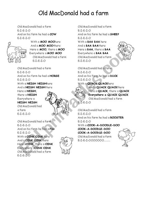 Old Macdonald Had A Farm Esl Worksheet By Itoka