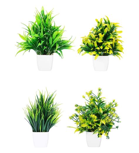 Buy Fabric Plastic With Pot Set Of Artificial Plants Online