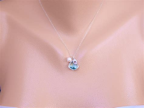 Silver Birthstone Aquamarine Necklace Personalized Initial - Etsy