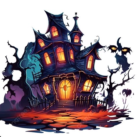 Halloween Old Scary House With Glow Windows At Night Cartoon Vector