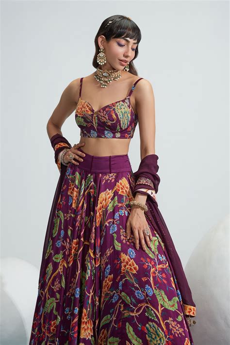 Buy Mahima Mahajan Purple Satin Organza Maha Floral Print Lehenga Set