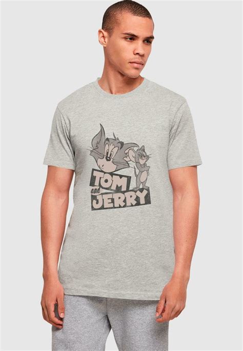 Absolute Cult Tom And Jerry Cartoon T Shirt Print Heather Grey