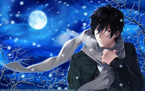 Black Haired Male Anime Character Snow Night The Moon Anime Scarf