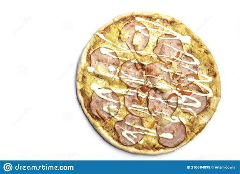 Pizza Inteira Salame Isolada No Fundo Branco Foto De Stock Imagem