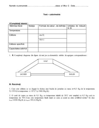 Fisa Calorimetrie Cl 8 PDF