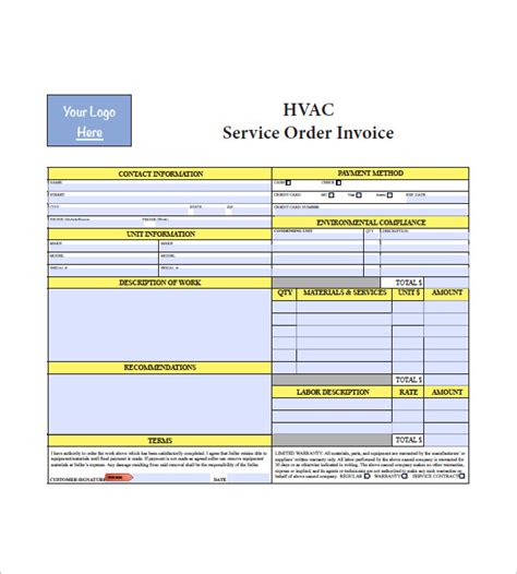 Hvac Service Invoice Template For Your Needs