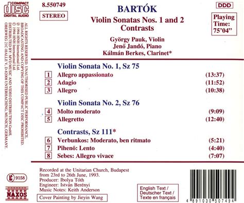 C M D BARTOK Violin Sonatas Nos 1 2 CD