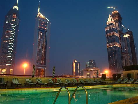 Jumeirah Emirates Towers seen from a pool lounger