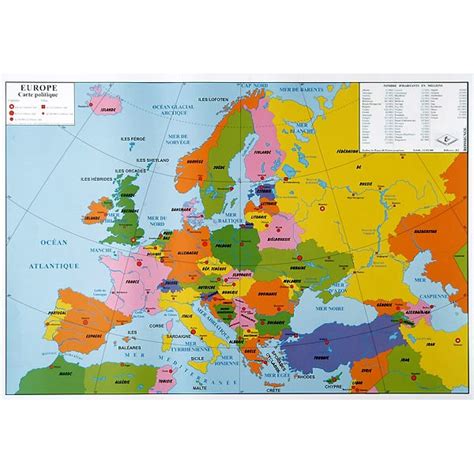 Carte De LEurope Physique Et Politique 124x80 Cm