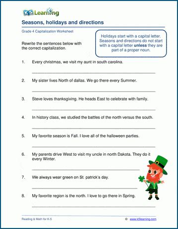 Seasons, holidays and directions capitalization | K5 Learning