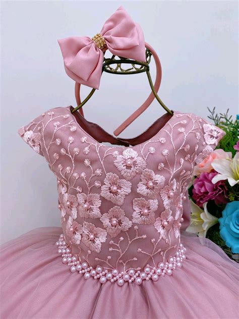 Vestido De Festa Infantil Longo Rose Nude Daminha Noivinha Elo