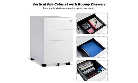 3 Drawer Filing Cabinet Locking Pedestal Under Desk Home Office W