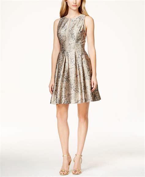 Vince Camuto Metallic Jacquard Flare Dress Lyst