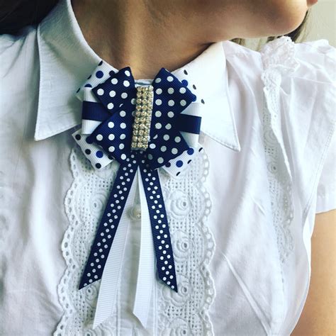 Blue Ribbon Textile Brooch Navy Polka Dots Bow Brooch Tie Etsy