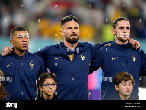 Frances Kylian Mbappe Left Olivier Giroud And Adrien Rabiot Line Up