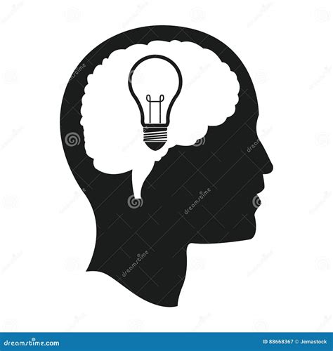 Idea Man Mind Light Bulb In Silhouette Head Cartoon Vector