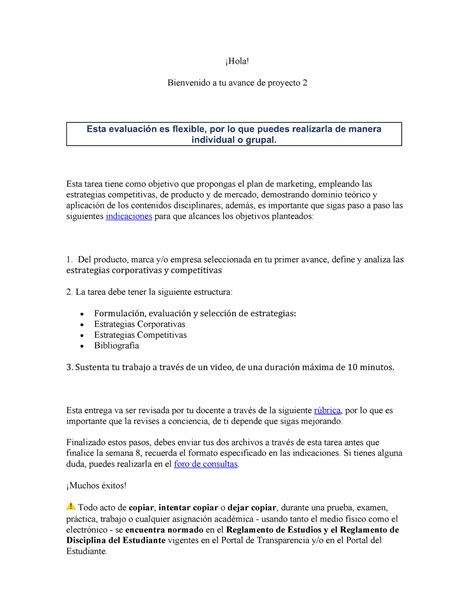 Semana Indicaciones Ap Hola Bienvenido A Tu Avance De Proyecto