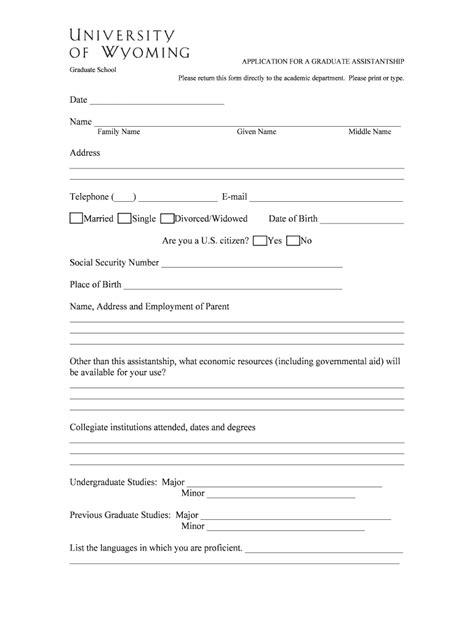 Fillable Online Das Uwyo Graduate Assistant Application Form