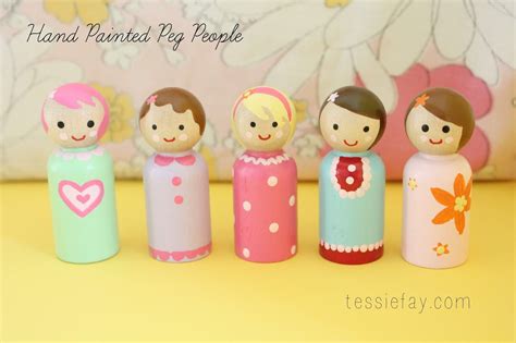 Hand Painted Peg People Tessie Fay Peg Dolls Painted Peg People