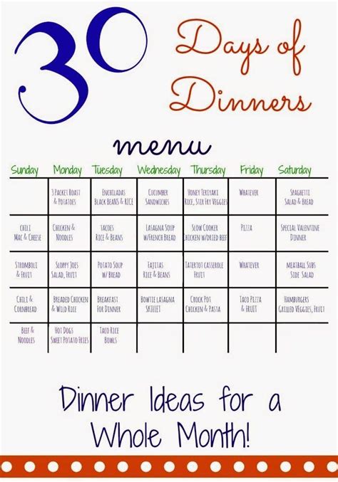 30 Days Of Dinners Another Month Of Meal Planning The Chirping Moms Monthly Meal Planning