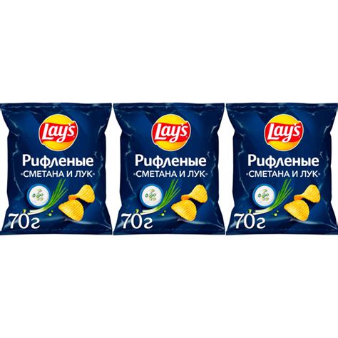 Чипсы картофельные Lay's Рифленые сметана и лук 70 г, набор: 3 штуки ...