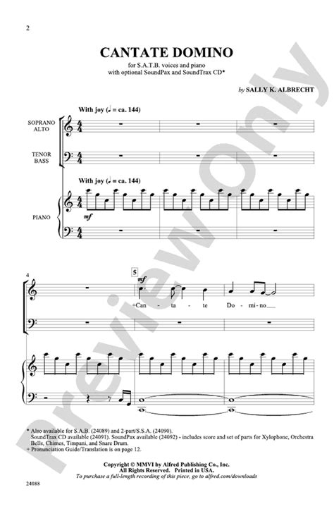 Cantate Domino Satb Choral Octavo Sally K Albrecht Digital Sheet