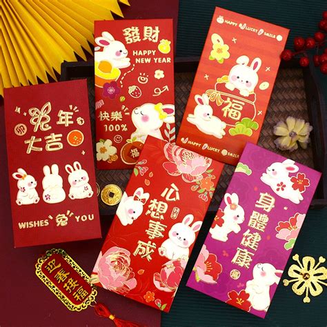 Pcs Cny Cartoon Angpao Rabbit Year Red Packet Chinese New Year