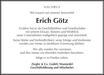 Traueranzeigen von Erich Götz franken gedenkt de