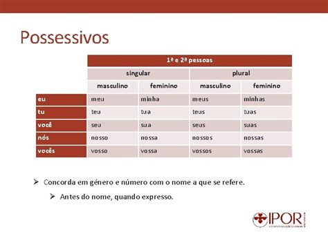 Determinantes E Pronomes Possessivos Nvel A 1 Possessivos