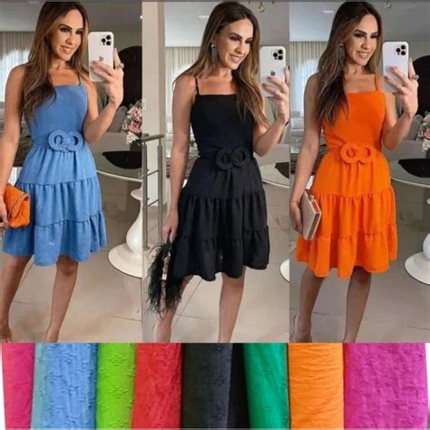 Vestido Curto Alcinha Cinto Redondo Remov Vel Duna Luxo Shopee Brasil