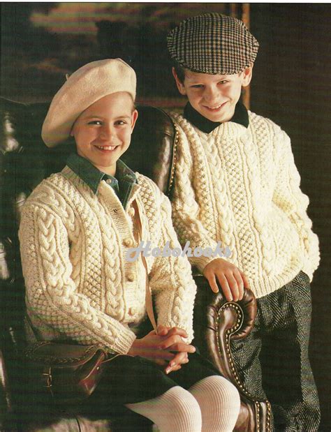 Childrens Aran Sweater Cardigan Knitting Pattern Pdf Cable Jumper