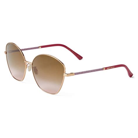 Jimmy Choo Marilia Copper Gold Cat Eye Sunglasses With Brown And