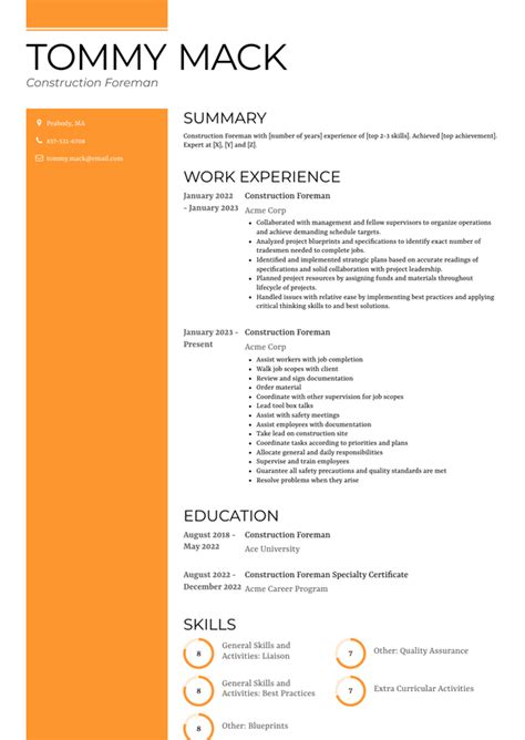 Construction Foreman Resume Examples and Templates