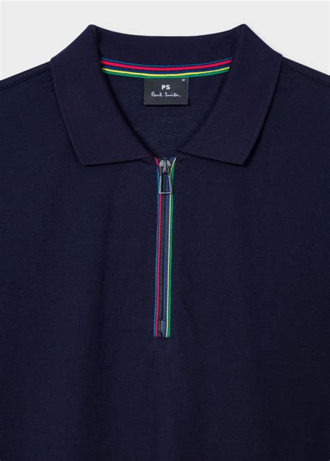 Mens Dark Navy Cotton Piqué Cycle Stripe Zip Polo Shirt Paul Smith