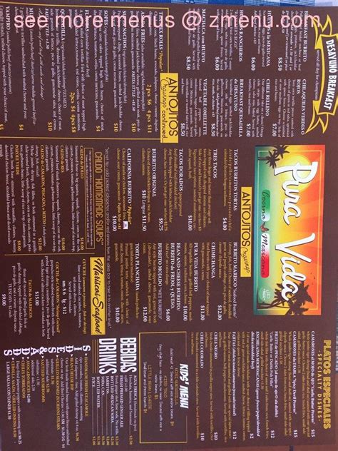 Menu At Pura Vida Mexican Cafe Carson