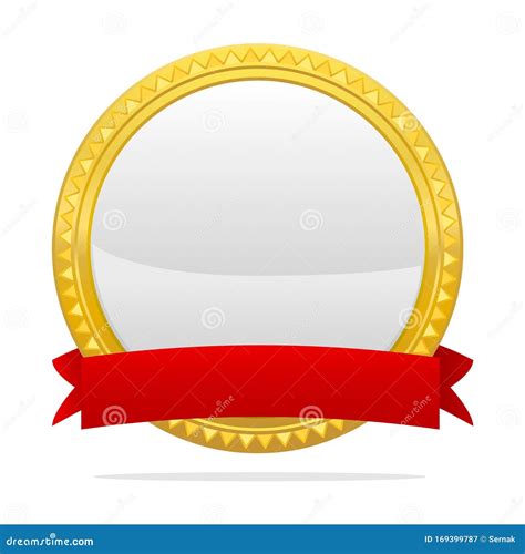 Vector Isolated Shiny Gold Badge With Red Ribbon Stock Vector